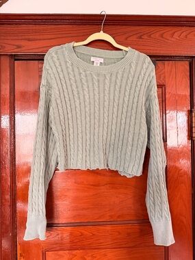 Sincerely Jules Light Sage Cable Knit Cropped Sweater